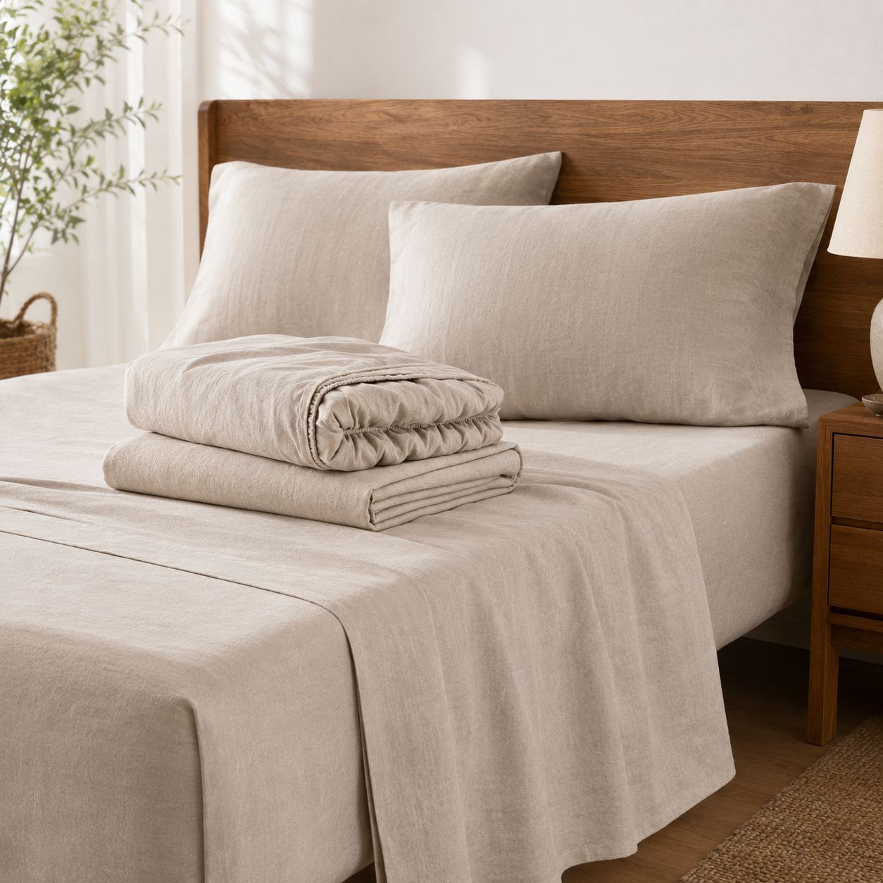 100% Pure Linen Blend Sheets Set-4 Piece